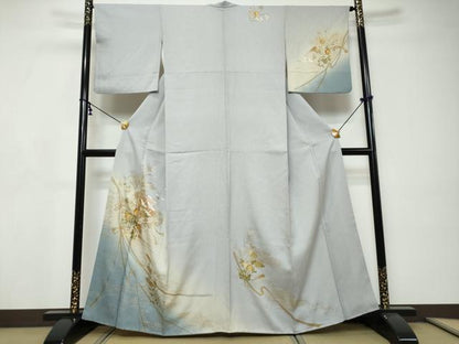 平和屋着物●訪問着　駒刺繍　飛鶴草花文　暈し染め　金彩　正絹　逸品　DABI9217ud