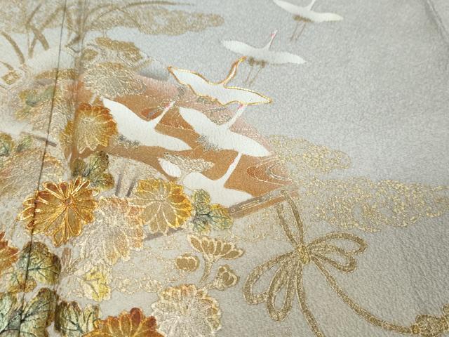 平和屋着物●訪問着　駒刺繍　飛鶴草花文　暈し染め　金彩　正絹　逸品　DABI9217ud