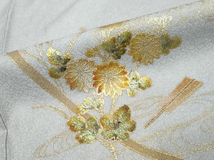 平和屋着物●訪問着　駒刺繍　飛鶴草花文　暈し染め　金彩　正絹　逸品　DABI9217ud