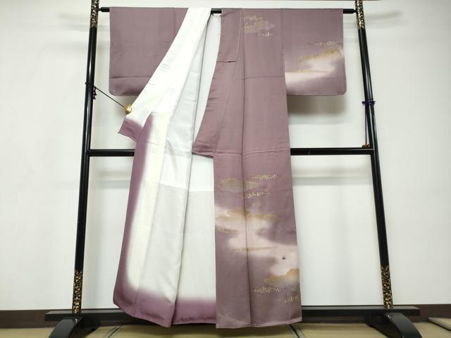 平和屋着物●訪問着　駒刺繍　雲霞桐文　暈し染め　金彩　正絹　逸品　未使用　DABI9221ud