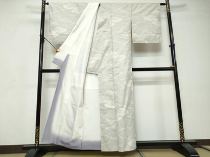 平和屋着物●本場大島紬　9マルキ　白大島　雲霞文　正絹　逸品　DABI9222ud