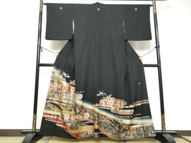 平和屋着物●豪華黒留袖　作家物　駒刺繍　エ霞鳳凰草花文　暈し染め　金銀彩　正絹　逸品　DABI9229ud