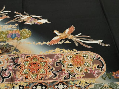 平和屋着物●豪華黒留袖　作家物　駒刺繍　エ霞鳳凰草花文　暈し染め　金銀彩　正絹　逸品　DABI9229ud