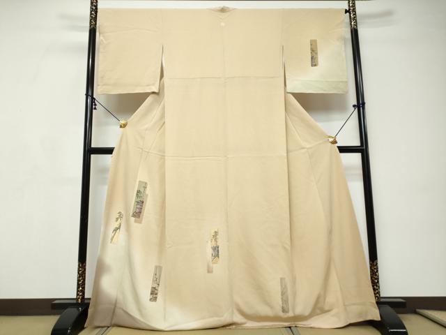 平和屋着物●訪問着　寿光織　短冊風景花文　暈し染め　金糸　正絹　逸品　DABI9230ud
