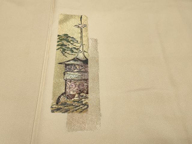 平和屋着物●訪問着　寿光織　短冊風景花文　暈し染め　金糸　正絹　逸品　DABI9230ud