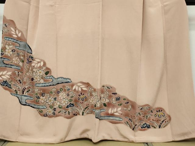 平和屋着物●豪華色留袖　花鳥文　鬼しぼ縮緬　正絹　逸品　DABI9233ud