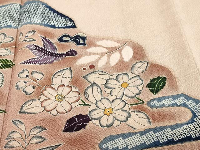 平和屋着物●豪華色留袖　花鳥文　鬼しぼ縮緬　正絹　逸品　DABI9233ud