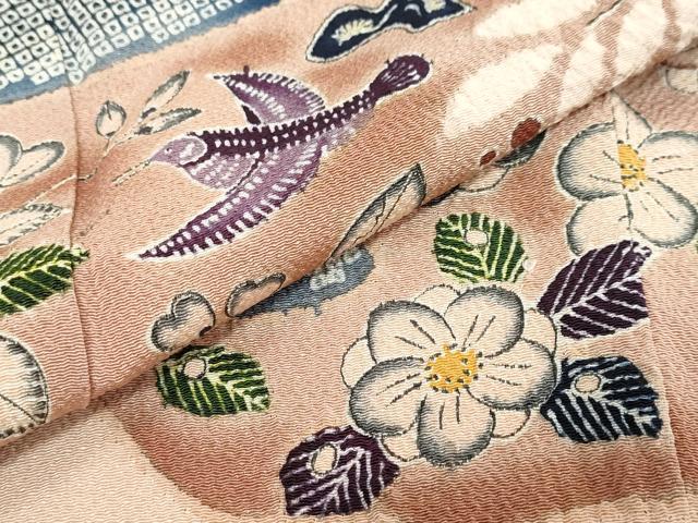 平和屋着物●豪華色留袖　花鳥文　鬼しぼ縮緬　正絹　逸品　DABI9233ud