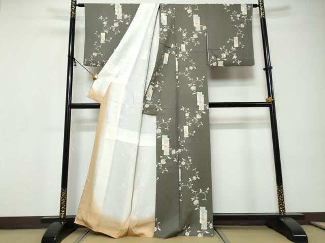 平和屋着物●上質な小紋　短冊更紗花文　金彩　正絹　逸品　DABI9234ud