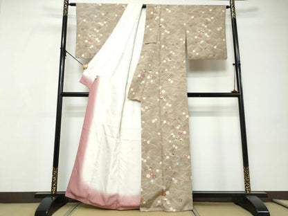 平和屋着物●上質な小紋　地紙舞花文　金彩　正絹　逸品　DABI9240ud