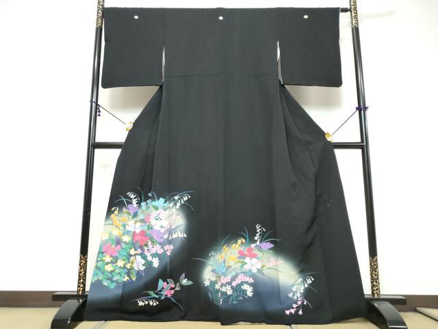 平和屋着物●豪華黒留袖　作家物　草花文　暈し染め　正絹　逸品　DABI9243ud