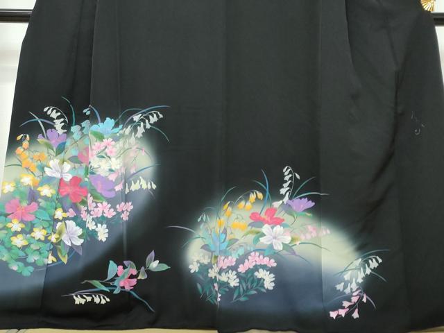平和屋着物●豪華黒留袖　作家物　草花文　暈し染め　正絹　逸品　DABI9243ud