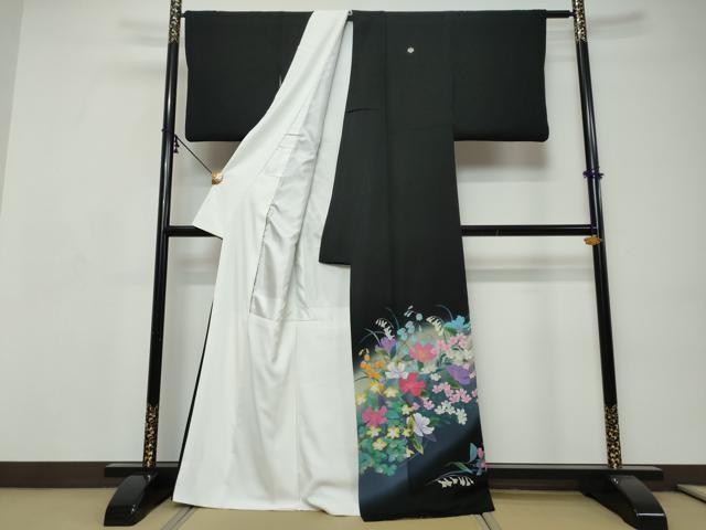 平和屋着物●豪華黒留袖　作家物　草花文　暈し染め　正絹　逸品　DABI9243ud
