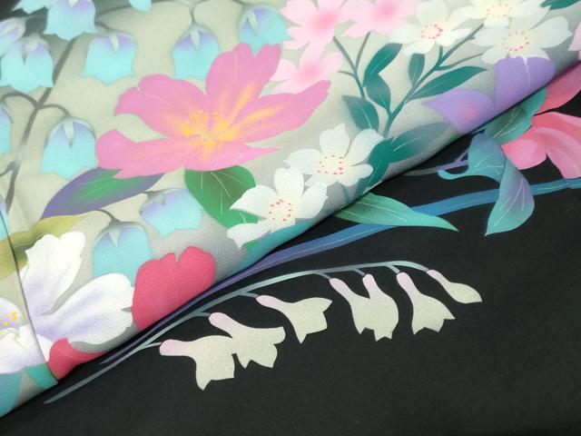 平和屋着物●豪華黒留袖　作家物　草花文　暈し染め　正絹　逸品　DABI9243ud