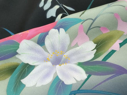 平和屋着物●豪華黒留袖　作家物　草花文　暈し染め　正絹　逸品　DABI9243ud