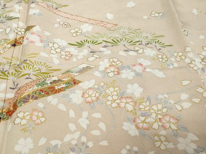 平和屋着物●訪問着　駒刺繍　吉祥草花文　暈し染め　金彩　正絹　逸品　DABI9244ud
