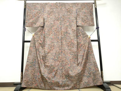 平和屋着物●本場染大島紬　切嵌更紗花文　正絹　逸品　DABI9245ud