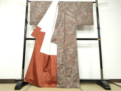 平和屋着物●本場染大島紬　切嵌更紗花文　正絹　逸品　DABI9245ud