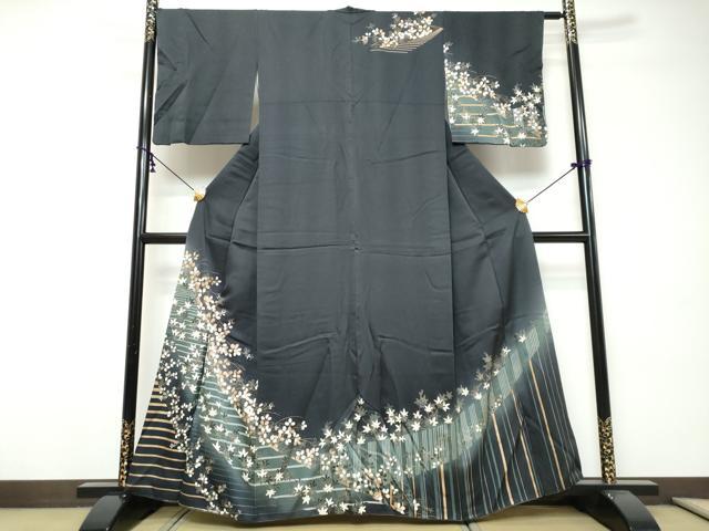 平和屋着物●訪問着　草葉文　暈し染め　金彩　正絹　逸品　DABI9246ud