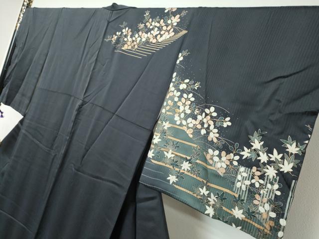 平和屋着物●訪問着　草葉文　暈し染め　金彩　正絹　逸品　DABI9246ud