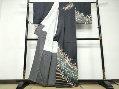 平和屋着物●訪問着　草葉文　暈し染め　金彩　正絹　逸品　DABI9246ud