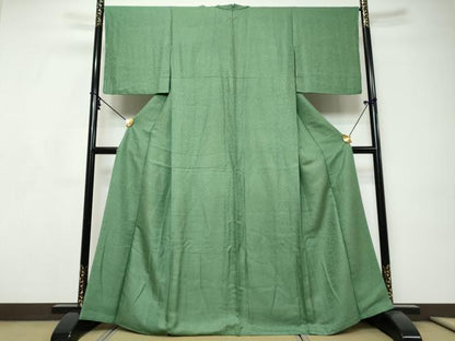 平和屋着物●上質な色無地　干割れ地紋　老竹色　正絹　逸品　DABI9247ud