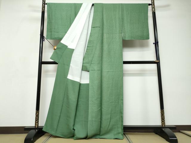 平和屋着物●上質な色無地　干割れ地紋　老竹色　正絹　逸品　DABI9247ud
