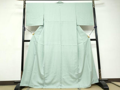 平和屋着物●上質な色無地　紋意匠　白緑色　正絹　逸品　DABI9248ud
