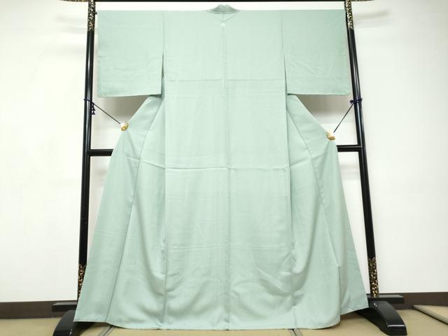 平和屋着物●上質な色無地　紋意匠　白緑色　正絹　逸品　DABI9248ud