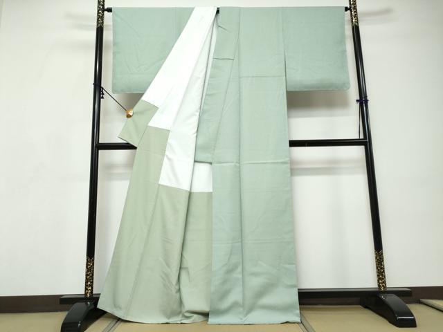 平和屋着物●上質な色無地　紋意匠　白緑色　正絹　逸品　DABI9248ud