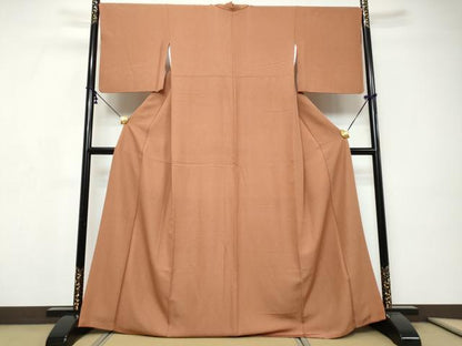 平和屋着物●江戸小紋　万筋　赤紅色×黄唐茶色　正絹　逸品　DABI9249ud