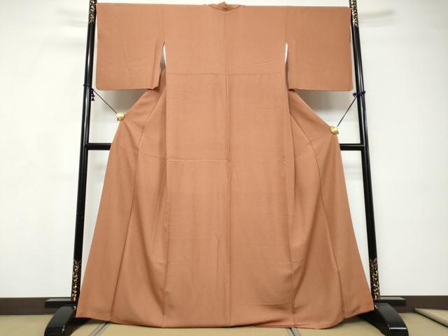 平和屋着物●江戸小紋　万筋　赤紅色×黄唐茶色　正絹　逸品　DABI9249ud