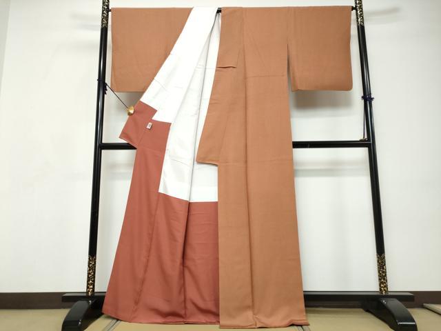 平和屋着物●江戸小紋　万筋　赤紅色×黄唐茶色　正絹　逸品　DABI9249ud
