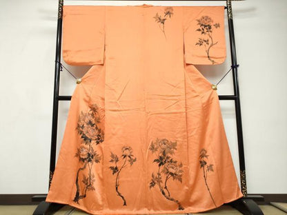 平和屋着物●訪問着　手描き　枝花文　正絹　逸品　DABI9254ud