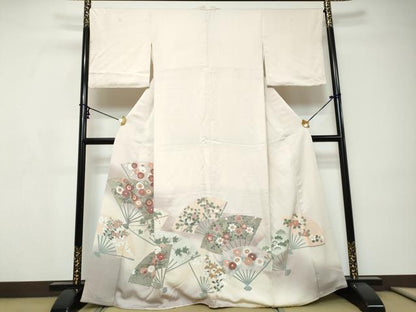 平和屋着物●豪華色留袖　刺繍　扇面草花文　暈し染め　金彩　正絹　逸品　DABI9256ud