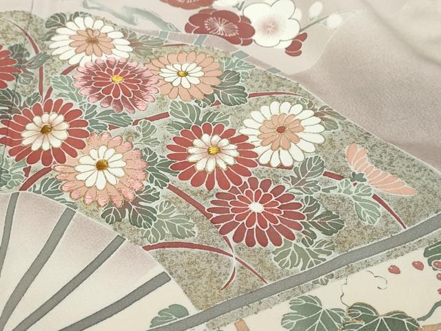 平和屋着物●豪華色留袖　刺繍　扇面草花文　暈し染め　金彩　正絹　逸品　DABI9256ud
