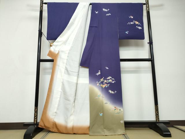 平和屋着物●訪問着　草花文　暈し染め　金彩　正絹　逸品　DABI9257ud