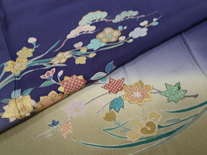 平和屋着物●訪問着　草花文　暈し染め　金彩　正絹　逸品　DABI9257ud