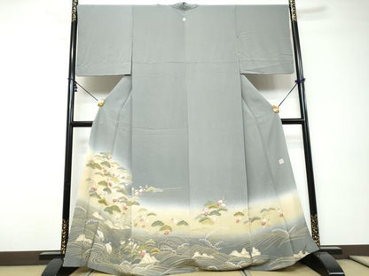 平和屋着物●豪華色留袖　友禅　作家物　浜松群鶴花文　暈し染め　正絹　逸品　DABI9260ud
