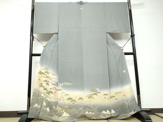 平和屋着物●豪華色留袖　友禅　作家物　浜松群鶴花文　暈し染め　正絹　逸品　DABI9260ud