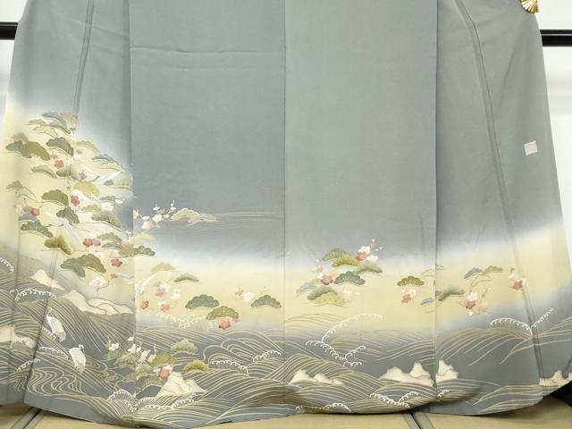 平和屋着物●豪華色留袖　友禅　作家物　浜松群鶴花文　暈し染め　正絹　逸品　DABI9260ud