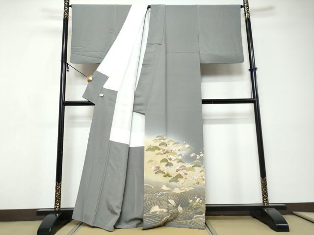 平和屋着物●豪華色留袖　友禅　作家物　浜松群鶴花文　暈し染め　正絹　逸品　DABI9260ud