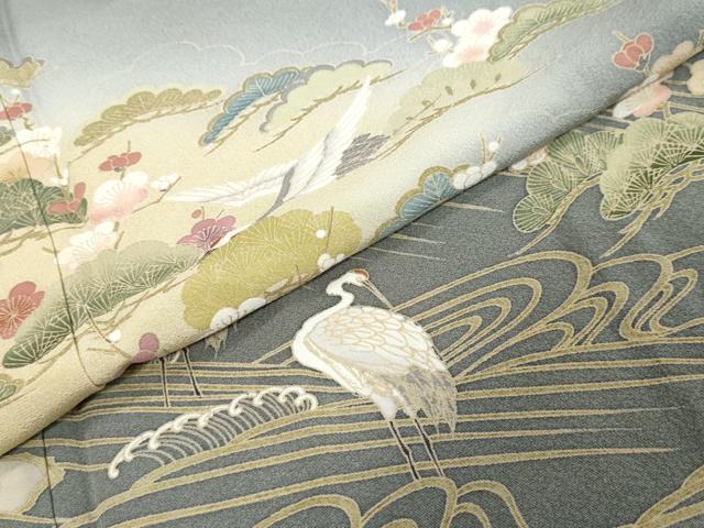 平和屋着物●豪華色留袖　友禅　作家物　浜松群鶴花文　暈し染め　正絹　逸品　DABI9260ud