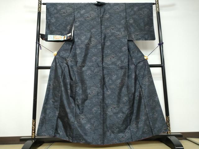平和屋着物●本場大島紬　風景花菱文　大山謹製　証紙付き　正絹　逸品　DABI9262ud