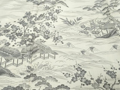 平和屋着物●二代目 川村久太郎　訪問着　結城紬　草木染　小舟風景草花文　証紙付き　正絹　逸品　DABI9264ud
