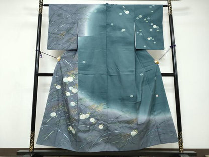平和屋着物●訪問着　作家物　紬地　草花文　暈し染め　金彩　正絹　逸品　DABI9270ud