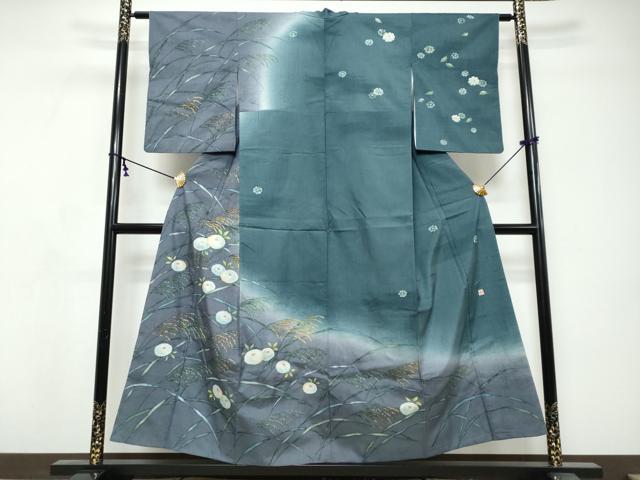 平和屋着物●訪問着　作家物　紬地　草花文　暈し染め　金彩　正絹　逸品　DABI9270ud