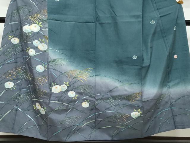 平和屋着物●訪問着　作家物　紬地　草花文　暈し染め　金彩　正絹　逸品　DABI9270ud