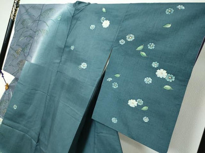 平和屋着物●訪問着　作家物　紬地　草花文　暈し染め　金彩　正絹　逸品　DABI9270ud