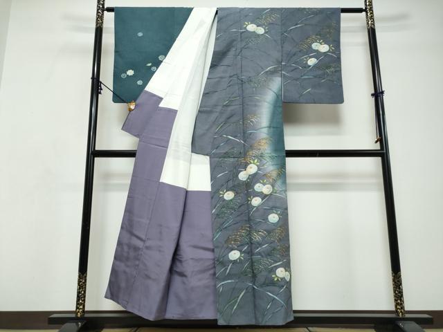 平和屋着物●訪問着　作家物　紬地　草花文　暈し染め　金彩　正絹　逸品　DABI9270ud